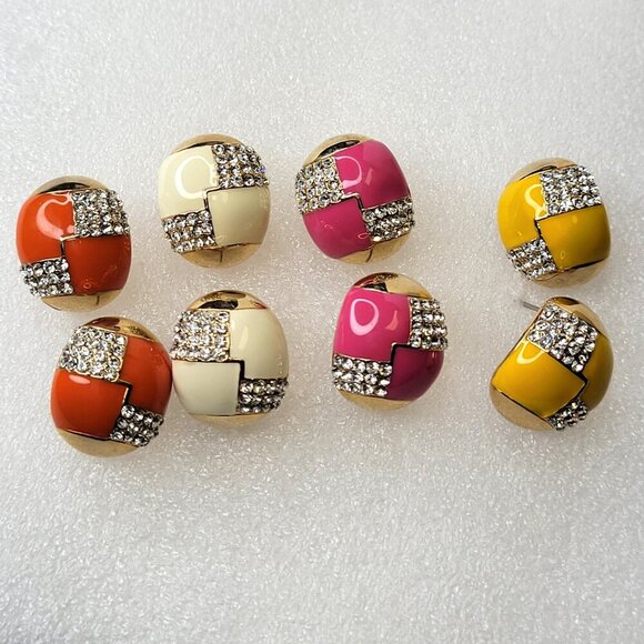 Orange And Gold Oval Earrings with Clear Crystals Small Orange Earrings - Picture 3 of 7